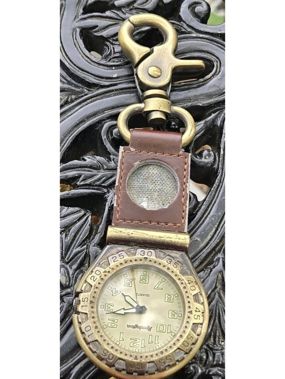 Vintage Remington Quartz 38-219 Pocket Watch W/Belt Hook No Thermometer Goldtone